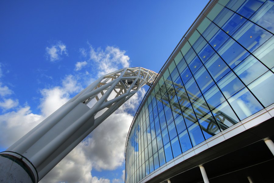 Wembley Stadium Arch Against Blue Sky