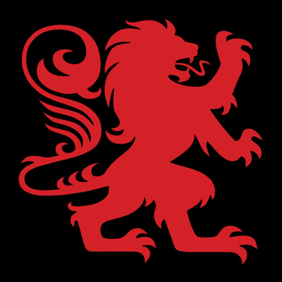 Red Heraldic Lion Against Black Background